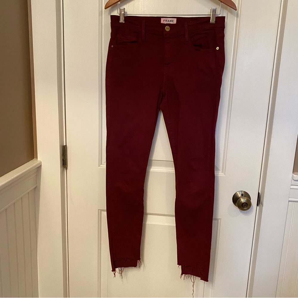 FRAME JEANS RED PINOT COLOR DENIM LE SKINNY DE JEANNE USA 5 POCKET ZIP FLY Sz 29